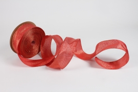 UN-000698 Red cotton Christmas ribbon 63mm x 50m