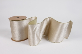 UN-000714 Cream velvet Christmas ribbon 140mm x 10m