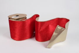 UN-000715 Red velvet Christmas ribbon 140mm x 10m