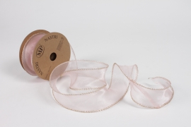 UN-000716 Light pink cotton voile ribbon 40mm x 10m