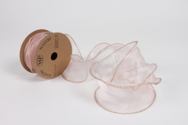 UN-000719 Light pink cotton voile ribbon 63mm x 10m