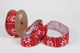 UN-000726 Christmas red berries pattern ribbon 63mm x 10m