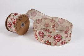 UN-000728 Christmas red balls pattern ribbon 63mm x 10m