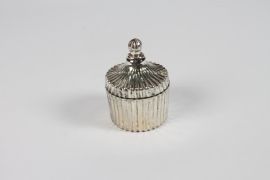 UN-000743 Silver striated glass candle jar D6.5cm H9cm