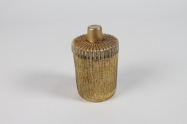 UN-000744 Copper gold striated glass candle jar 7.5cm H13cm