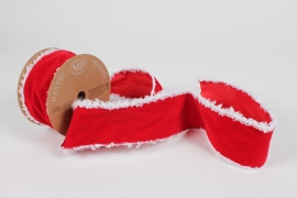 UN-000770 Red and white Christmas ribbon 63mm x 10m