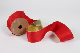 UN-000776 Red and gold Christmas ribbon 63mm x 10m