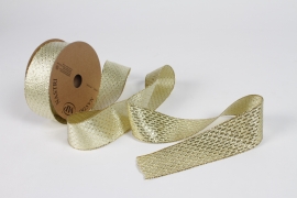 UN-000780 Gold fabric ribbon with pattern 40mm x 15m