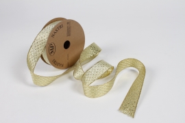 UN-000781 Gold fabric ribbon with pattern 25mm x 15m