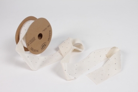 UN-000782 Cream Christmas ribbon with diamonds 40mm x 10m