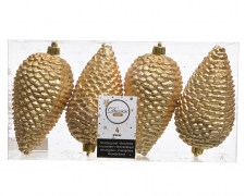 X159KI Box of 4 gold pine cones hanging H12cm