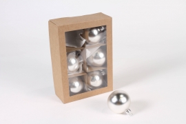 X391T1 Box of 6 matte silver glass balls D6cm