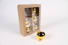 X392T1 Box of 6 shiny gold glass balls D6cm