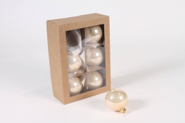 X396T1 Box of 6 shiny pearl glass balls D6cm