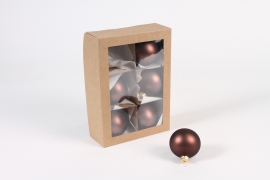 X399T1 Box of 6 matte chocolate glass balls D6cm