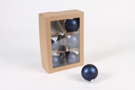 X402T1 Boîte de 6 boules en verre mat bleu D6cm