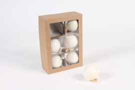 X403T1 Box of 6 shiny white glass balls D6cm