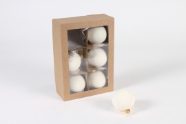 X404T1 Box of 6 matte white glass balls D6cm