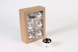 X406T1 Box of 6 shiny silver glass balls D6cm