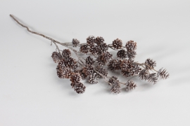 xx61ee White artificial pine cones branch H83cm